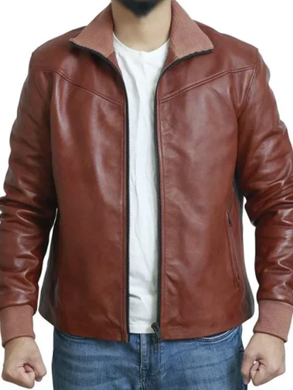 Mens Brown Leather Motorcycle Jacket