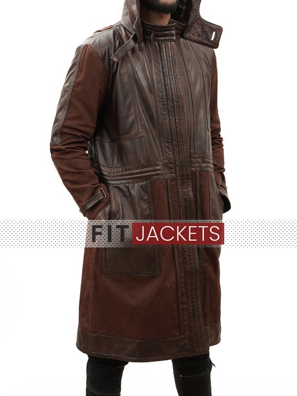 Mens Brown Long Leather Coat