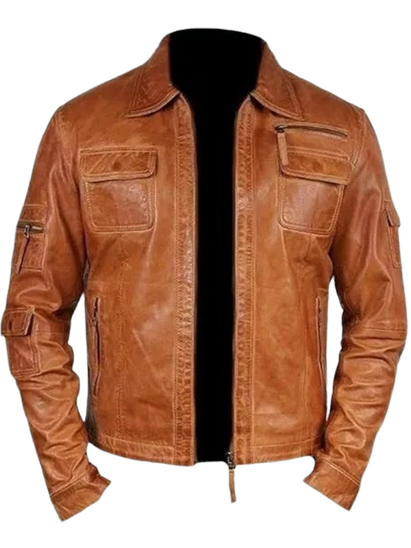 Men Vintage Brown Leather Jacket