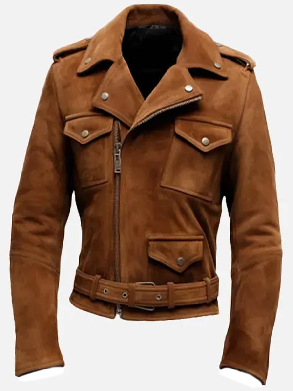 Asymmetrical Style Brown Suede Leather Jacket