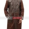 Brown Leather Trench Coat For Mens