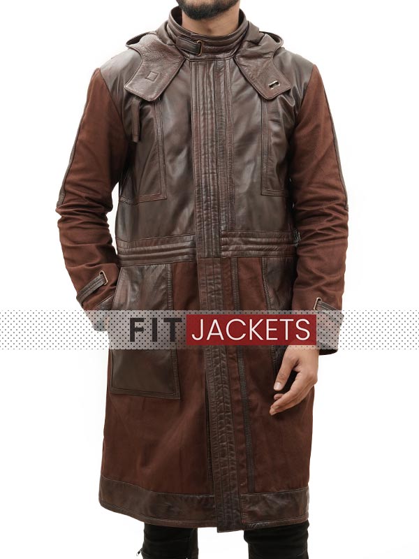 Brown Leather Trench Coat For Mens