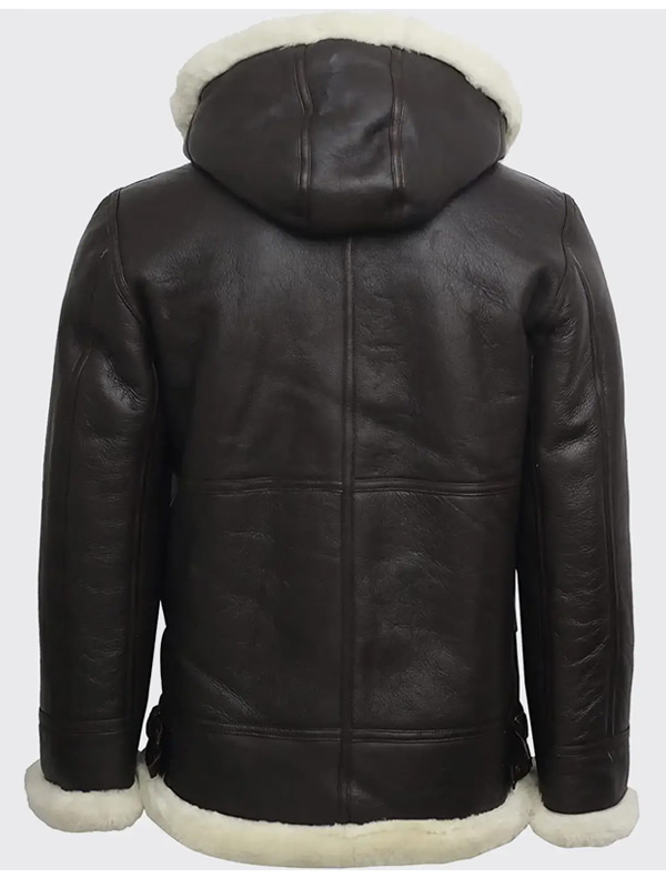Real Shearling Black Hooded Bomber Aviator Jacket
