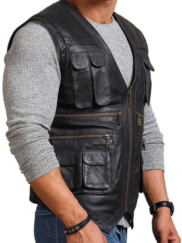 Biker Classic Style Black Leather Vest Mens