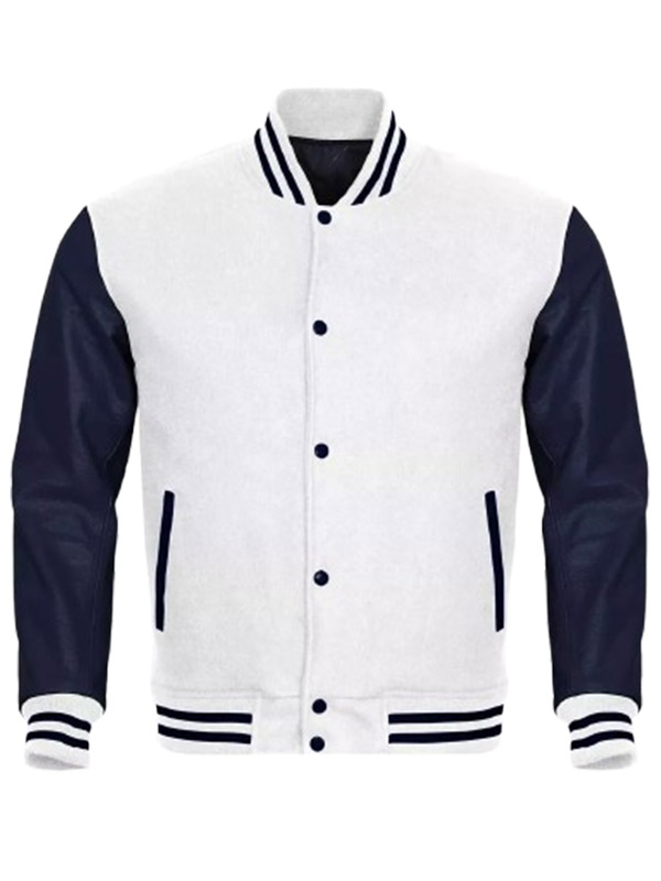 Mens Bomber White and Blue Varsity Jacket