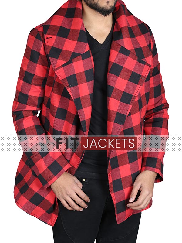 Red Flannel Jacket with Wide Collar