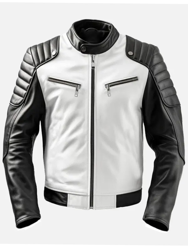 Black and White Motorcycle Jacket Mens