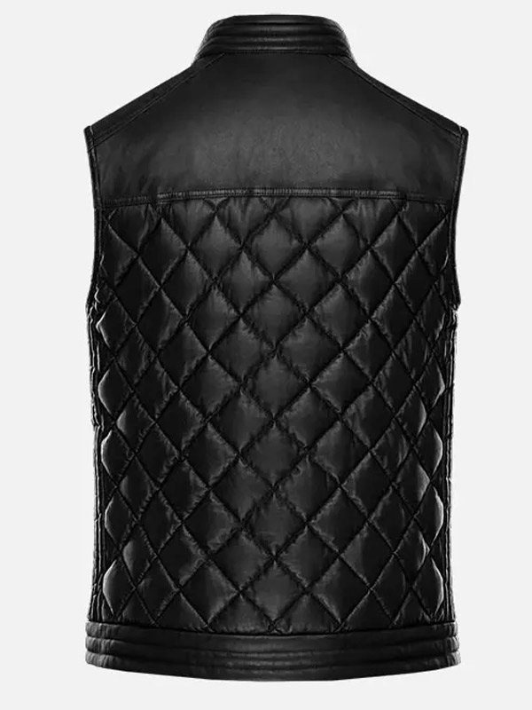 Mens Black Leather Diamond Quilted Vest
