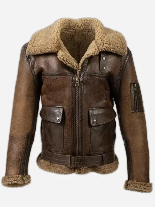 B3 Aviator RAF Brown Shearling Leather Jacket