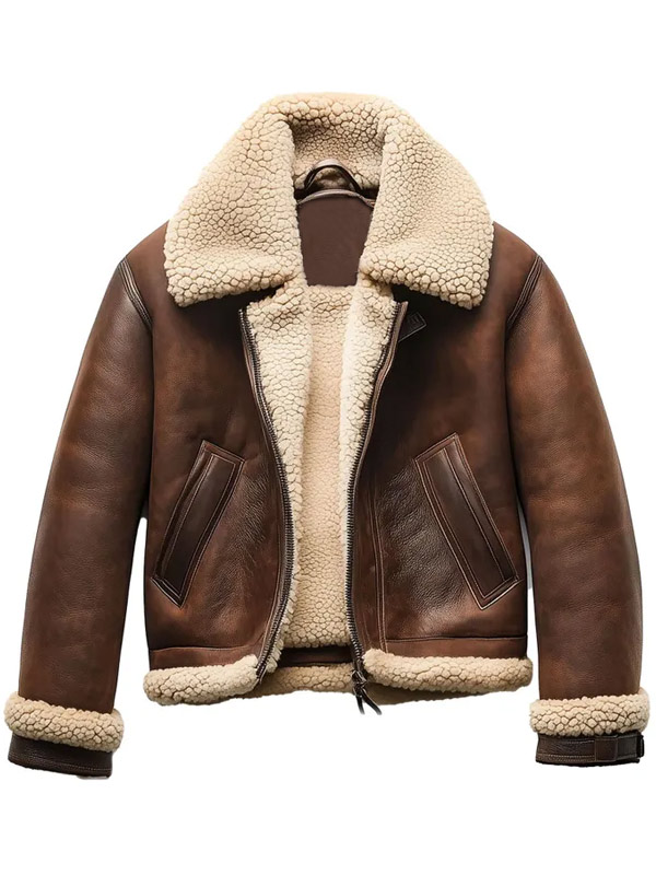 Men B3 Aviator Shearling Brown Leather Jacket
