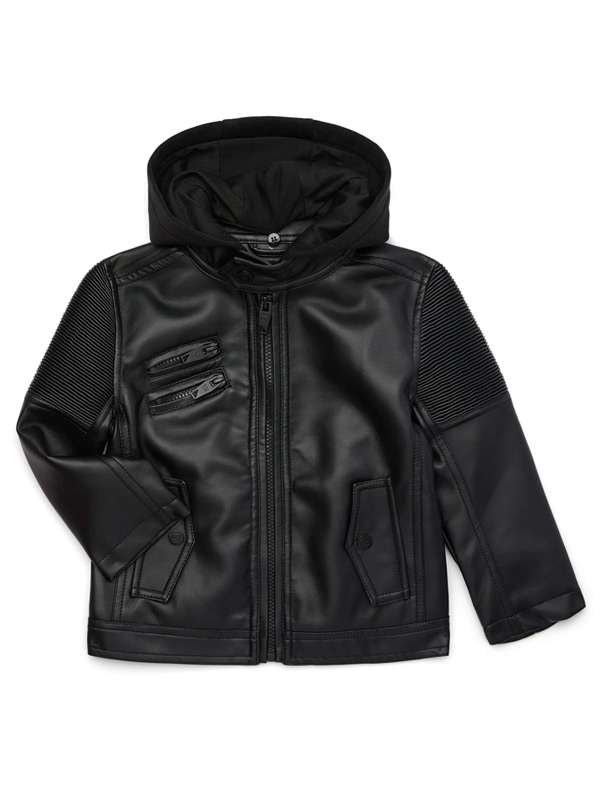Casual Quilted Black Leather Jacket with Hood