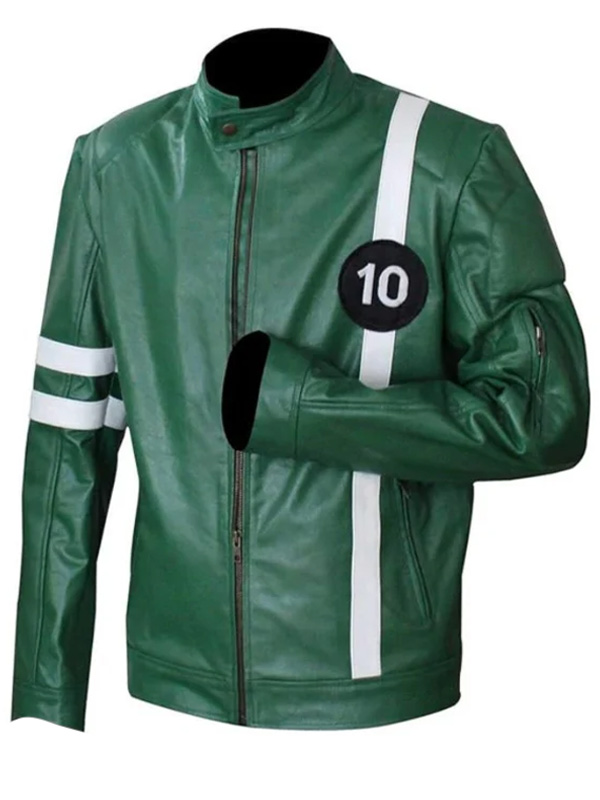Mens Cosplay Style Green Motorbike Leather Jacket