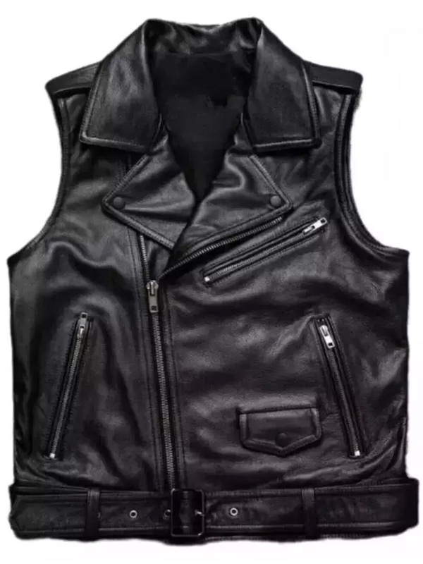 Cafe Racer Style Black Leather Biker Vest