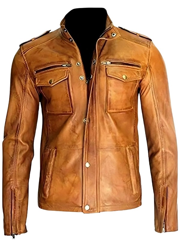 Cafe Racer Style Brown Motorcycle Leather Jacket