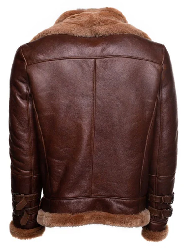 Men Aviator Brown Shearling Bomber Leather Jacket