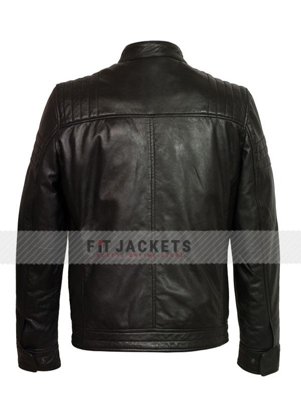 Mens Quilted Black Biker Leather Jacket