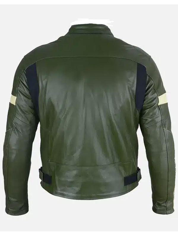 Mens Cafe Racer Style Olive Green Jacket