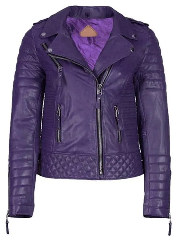 Quilted Purple Leather Biker Jacket