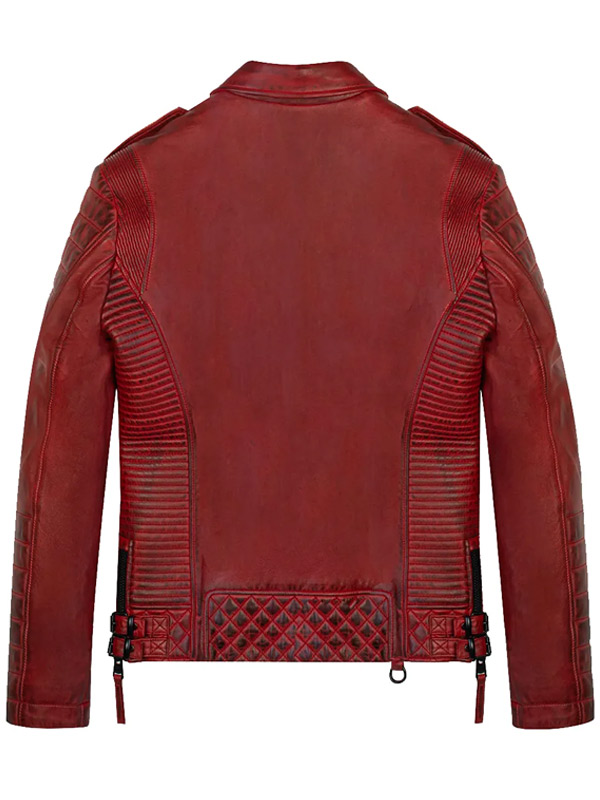 Mens Distressed Style Red Biker Leather Jacket