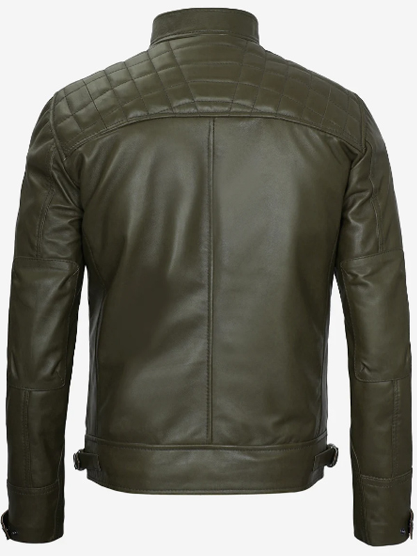 Men Cafe Racer Army Green Jacket