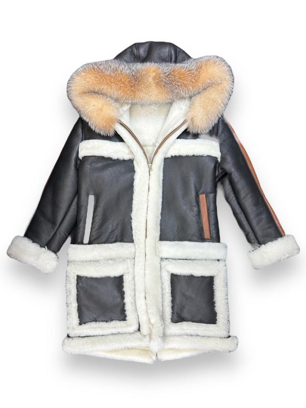 Mens Sheepskin Sherpa Lined Shearling Hooded Jacket
