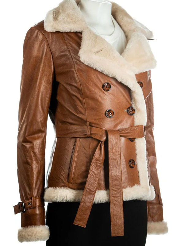 Sheepskin Leather Double Breasted Winter Jacket