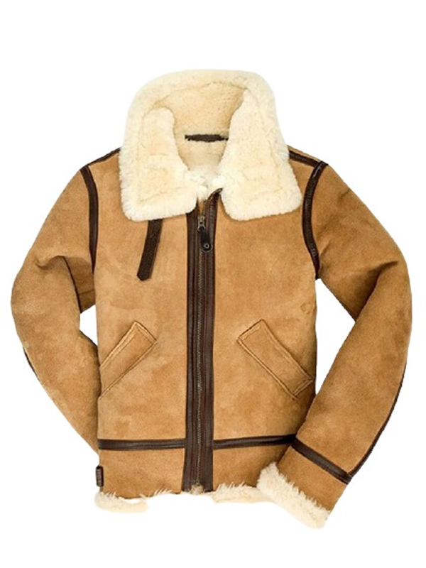 Men Aviator Shearling B3 Suede Leather Jacket