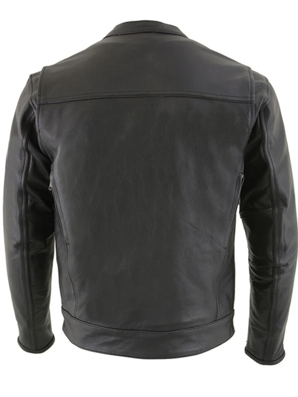 Casual Black Leather Motorcycle Jacket For Men