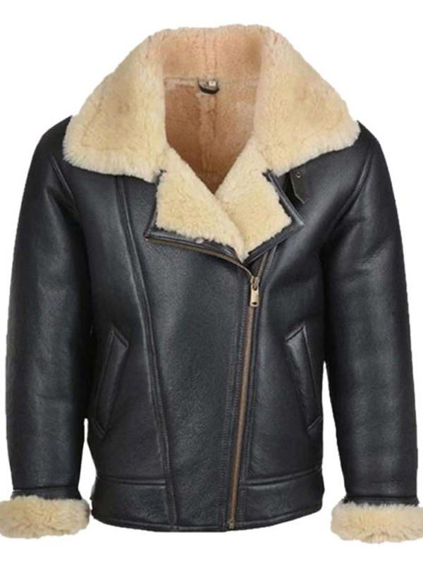 Men B3 Shearling Pilot Black Leather Jacket