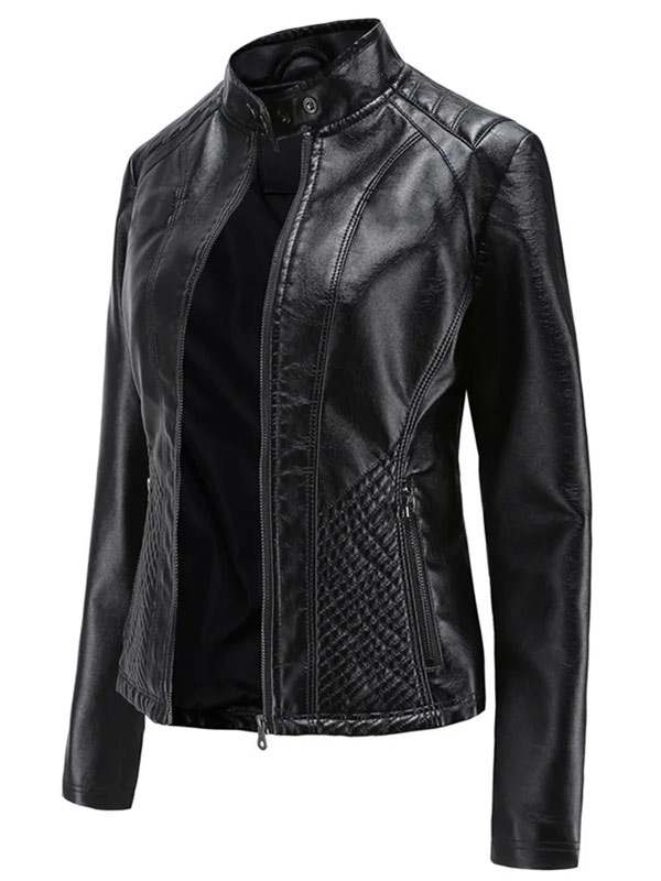 Womens Slim Fit Style Black Leather Moto Jacket