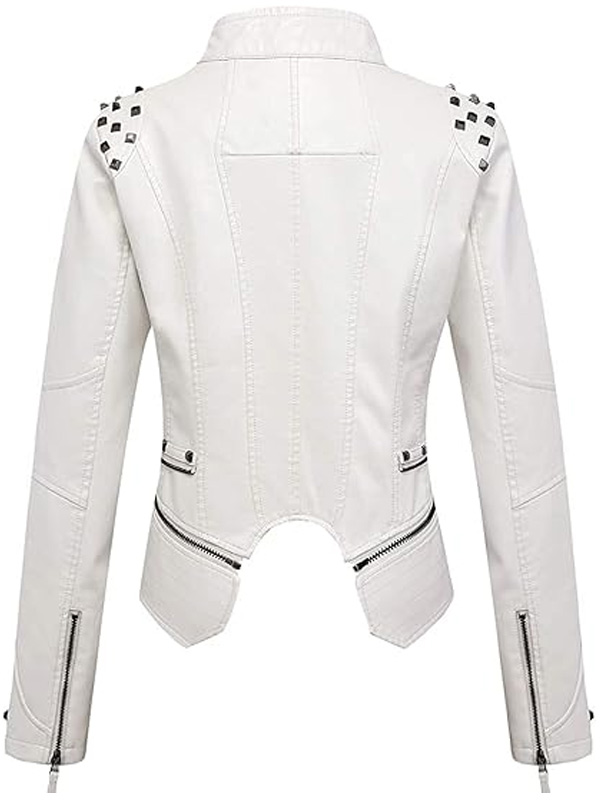 Womens White Studded Leather Jacket