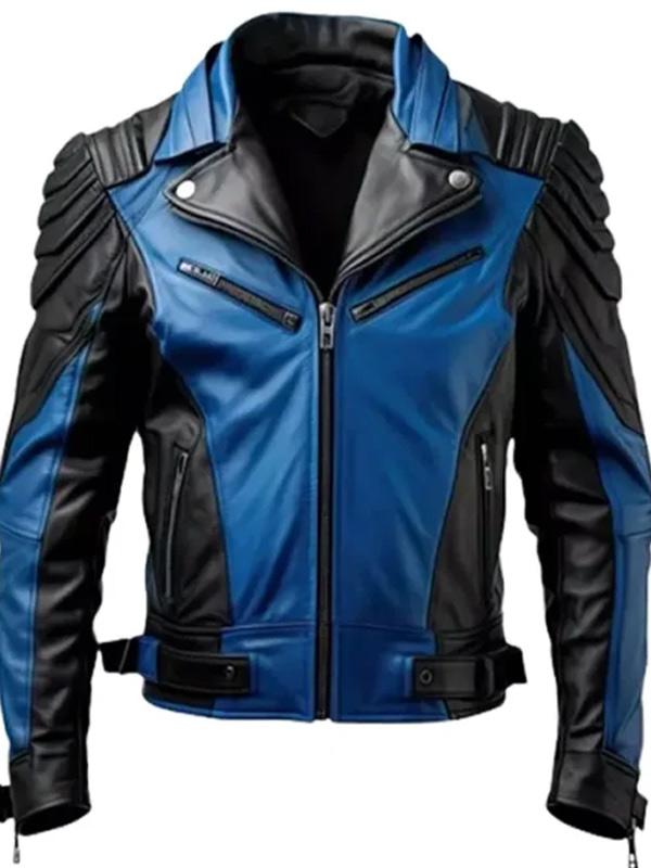 Stylish Black and Blue Leather Motorcycle Jacket