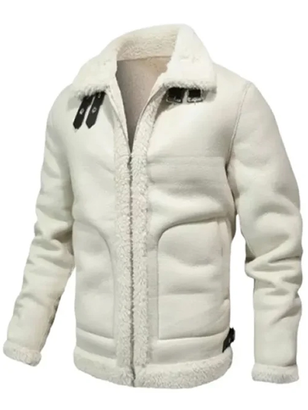 Stylish White Leather Shearling Bomber B3 Jacket