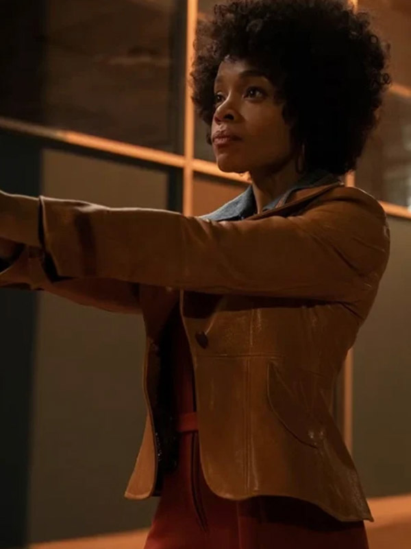 Rachel Hilson Duster Brown Leather Jacket