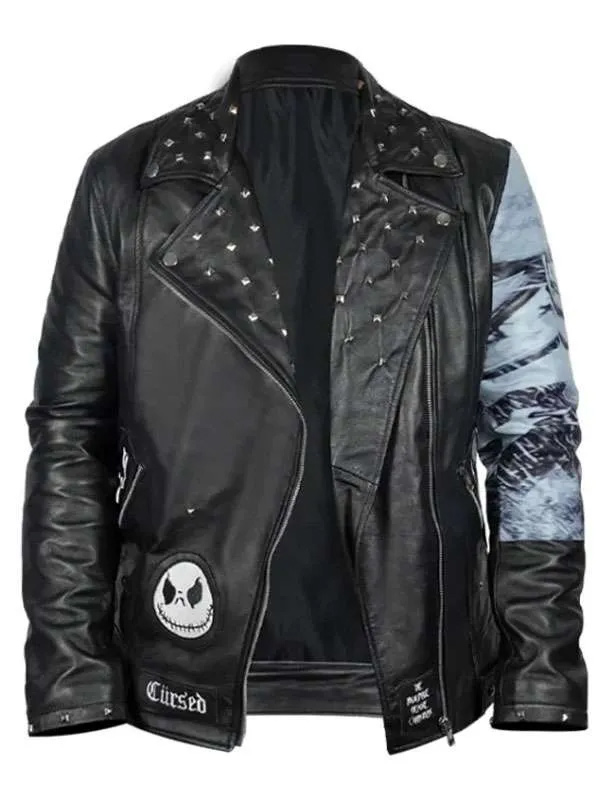 Buy Unisex Halloween The Nightmare Before Christmas Black Leather Jacket with Studds