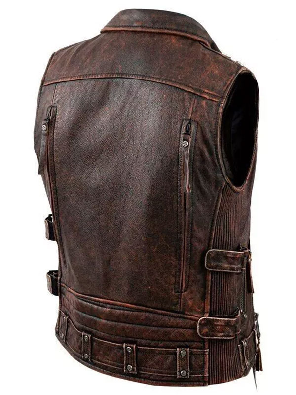 Mens Motorcycle Brown Distressed Leather Vest