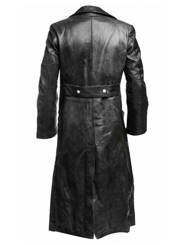 Mens Classic Style Black Leather Trench Coat