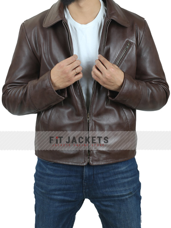 Men Vintage Style Brown Real Leather Jacket