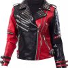 Women Biker Style Studded Red and Black Punk Jacket