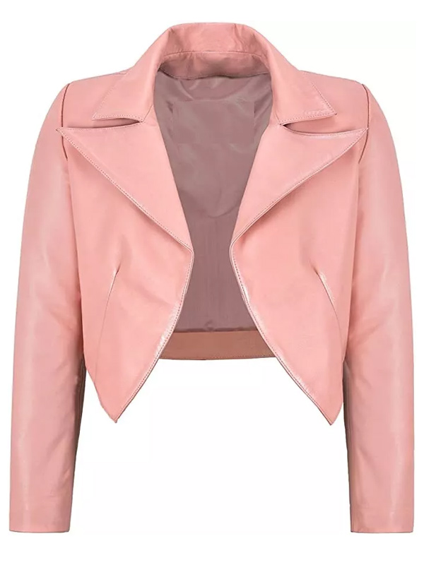 Womens Light Pink Cropped Leather Jacket