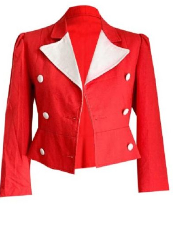 Women Double Breasted Red Cropped Blazer