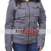 Womens Gray Cotton Jacket with Sleeve Pocket