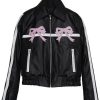 Womens Bomber Style Leather Black Bow Jacket