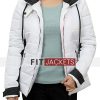 Womens White Puffer Jacket with Hooded Collar