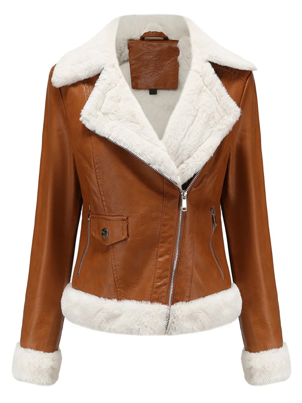 Women Shearling Collar Winter Sherpa Lined Jacket