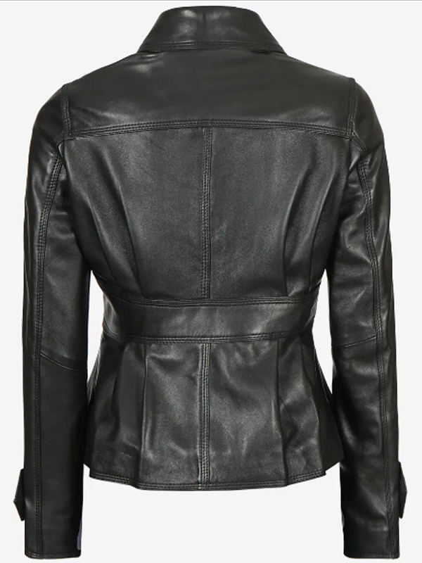 Women Real Leather Black Peplum Jacket