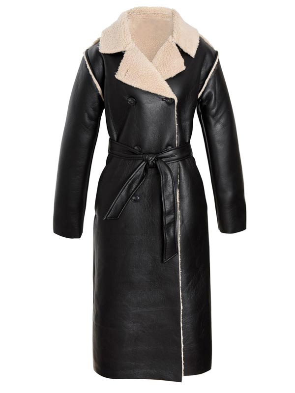 Black Shearling Leather Long Coat