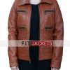 Womens Multiple Pocket Brown Leather Jacket