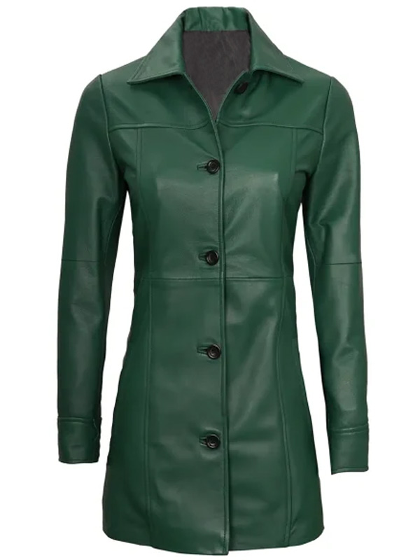 Genuine Leather Green Short Leather Coat