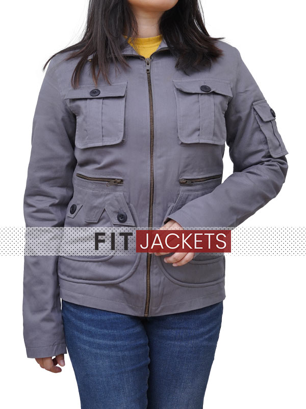 Womens Zip Up Gray Cotton Jacket